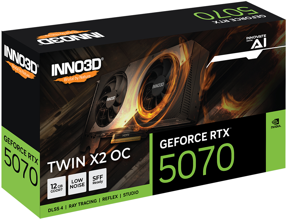 Відеокарта INNO3D GeForce RTX 5070 Twin X2 OC 12GB GDDR7 DLSS4 (N50702-12D7X-195064N) 223212 фото